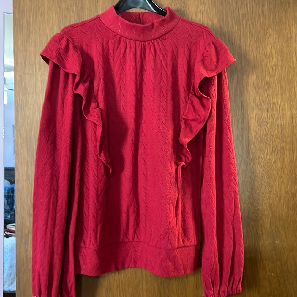 Loft NWT Pointelle ruffle top- size L